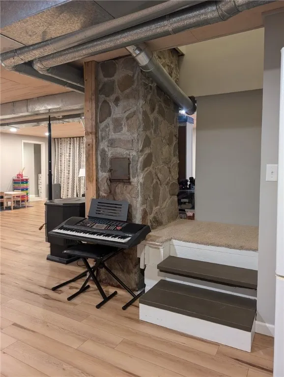 Steps down to lower level
