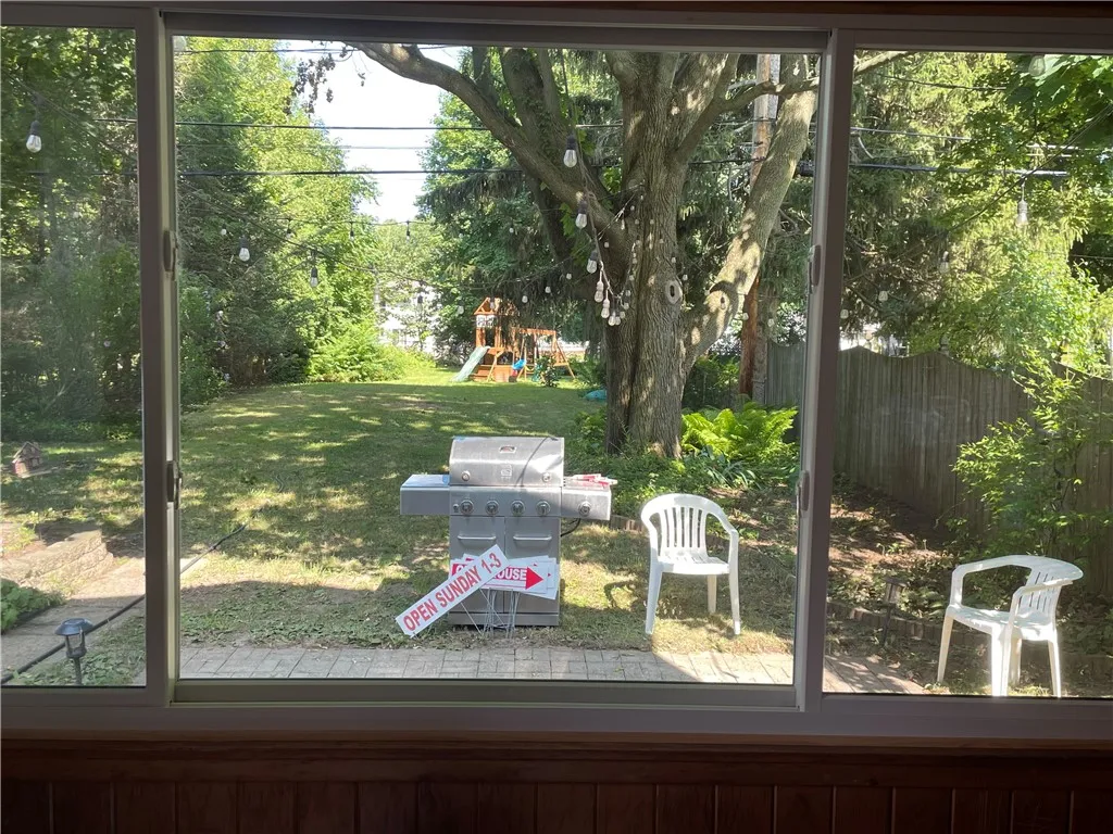 A view of the yard from the large familyroom window.
