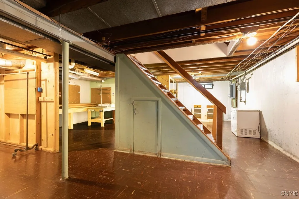 This view of the basement is taken from the laundry area.