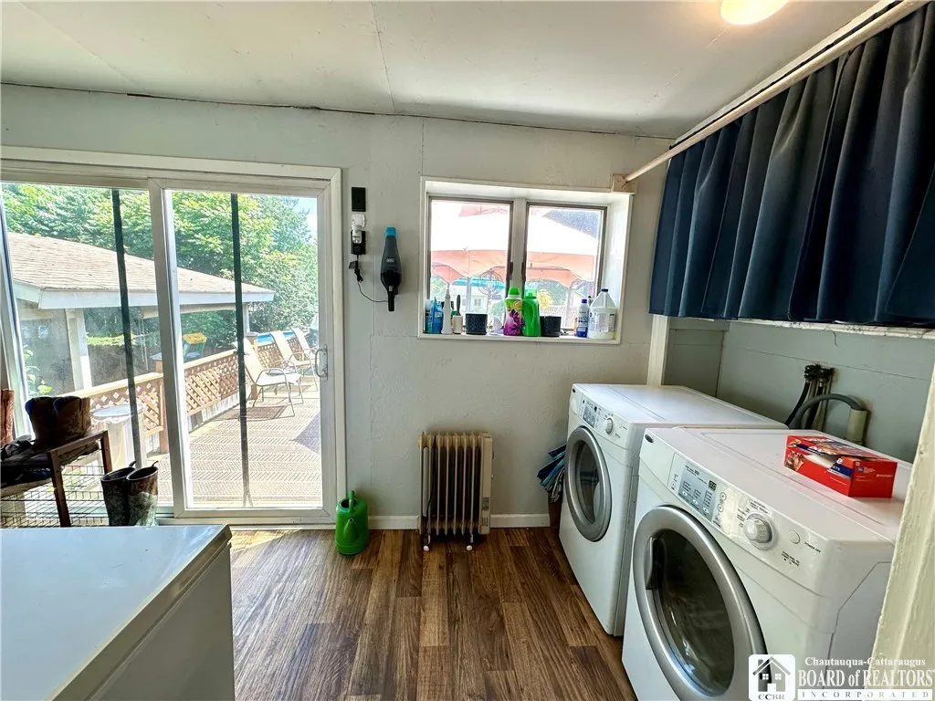 Laundry room off the kitchen that leads to the deck