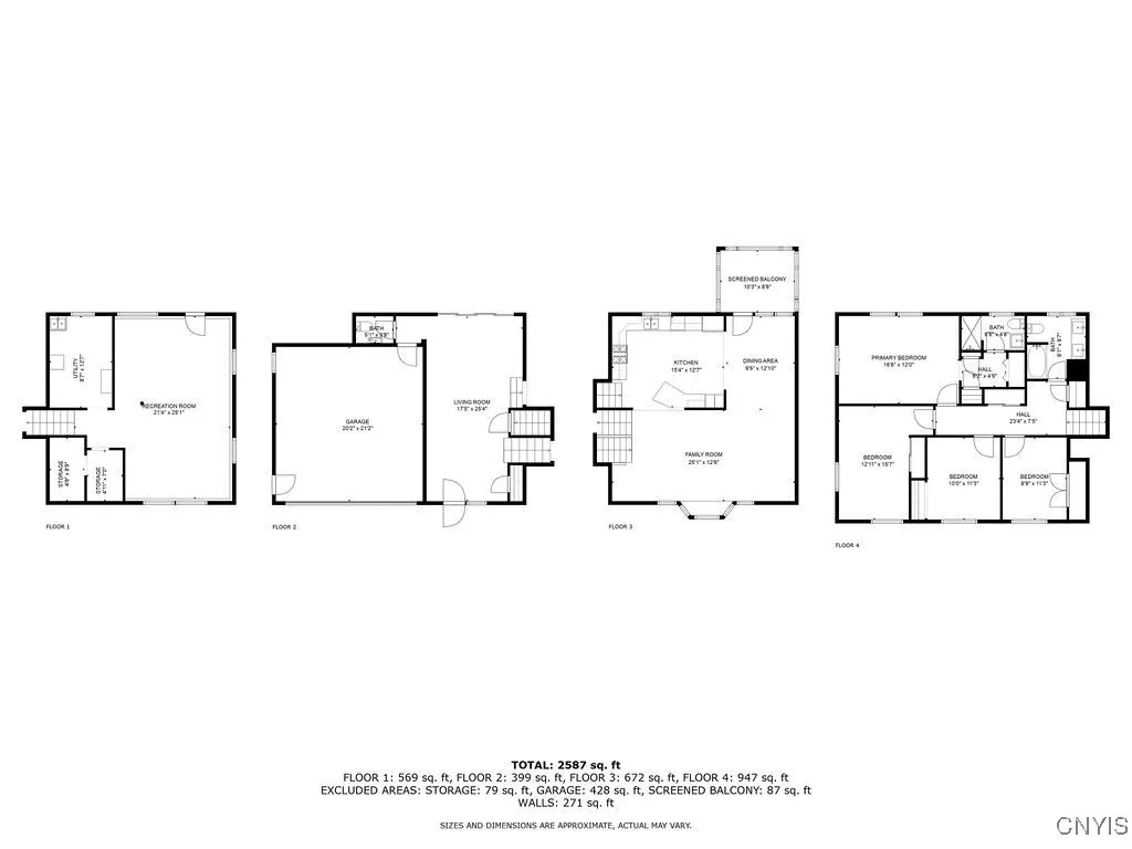 Layouts for the four levels of 302 Wedgewood Terrace, Dewitt, NY 13212.