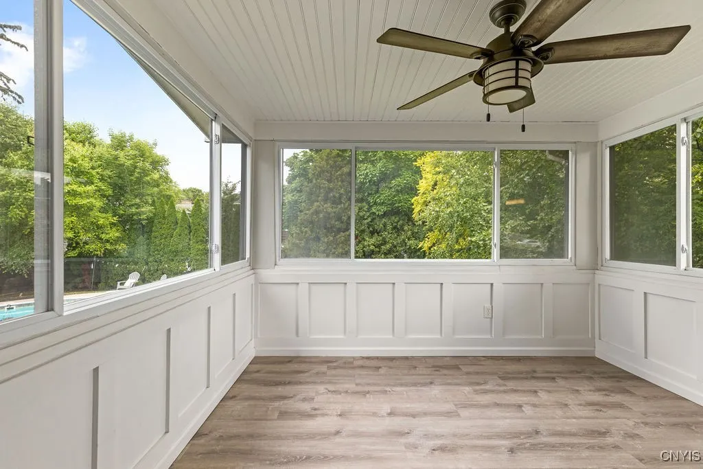 This is a view looking toward the back yard from the doorway of the sunporch, just off the dining room.