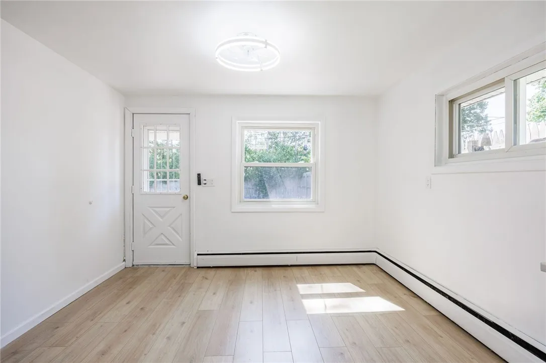 eat in kitchen that leads to the fence in backyard