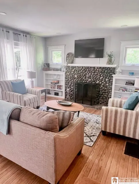 Cozy up by the fireplace.