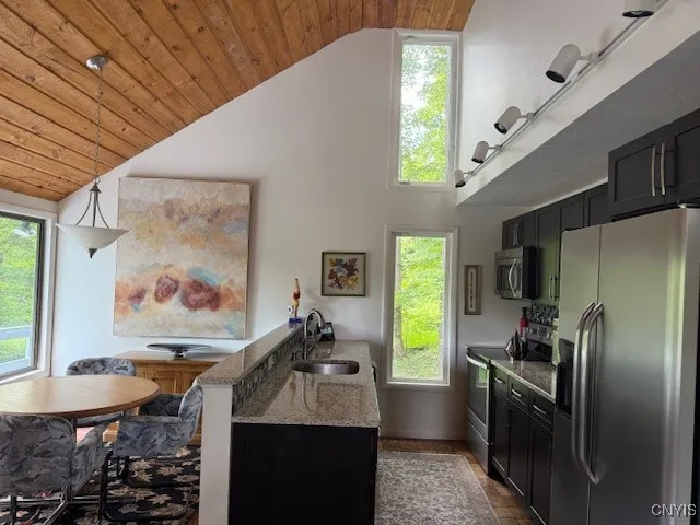 Vaulted ceiling continuing to the other end.