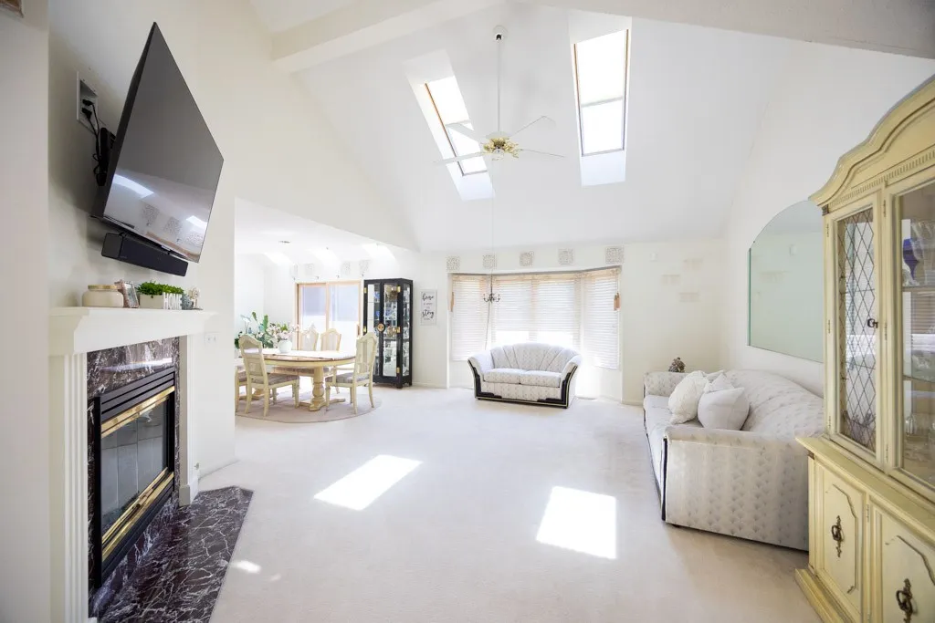 GREAT ROOM WITH GAS FIREPLACE CATHEDRAL CEILINGS & SKY LIGHTS