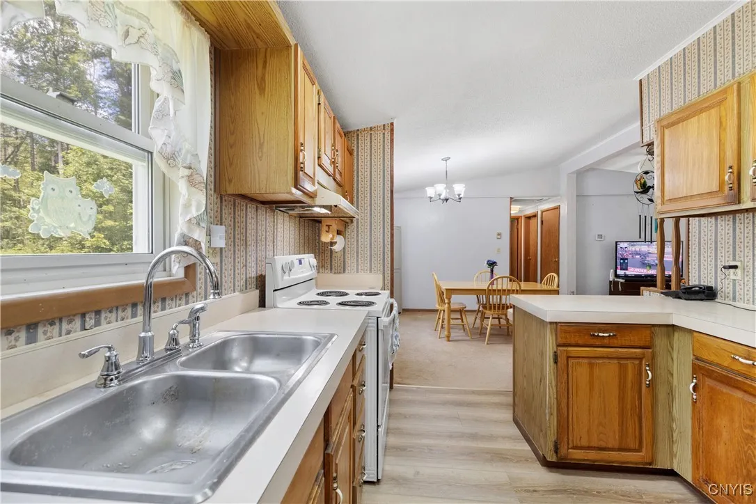 Kitchen looking into dining area