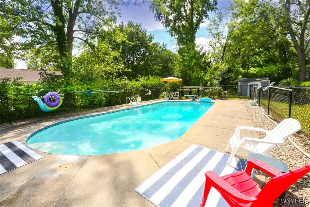 The gunite pool you have been waiting for.  New fence surrounds it just 4 years old. Newer heater 2023 and filter 2024.