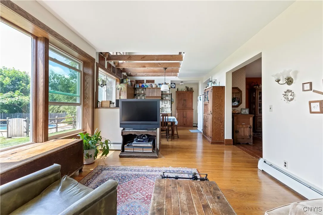 View of the kitchen from the family room, that has  newer comfort windows.