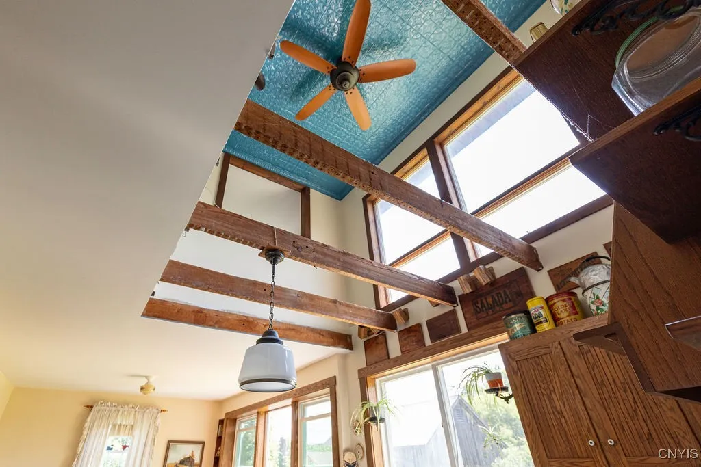 Looking up from the kitchen