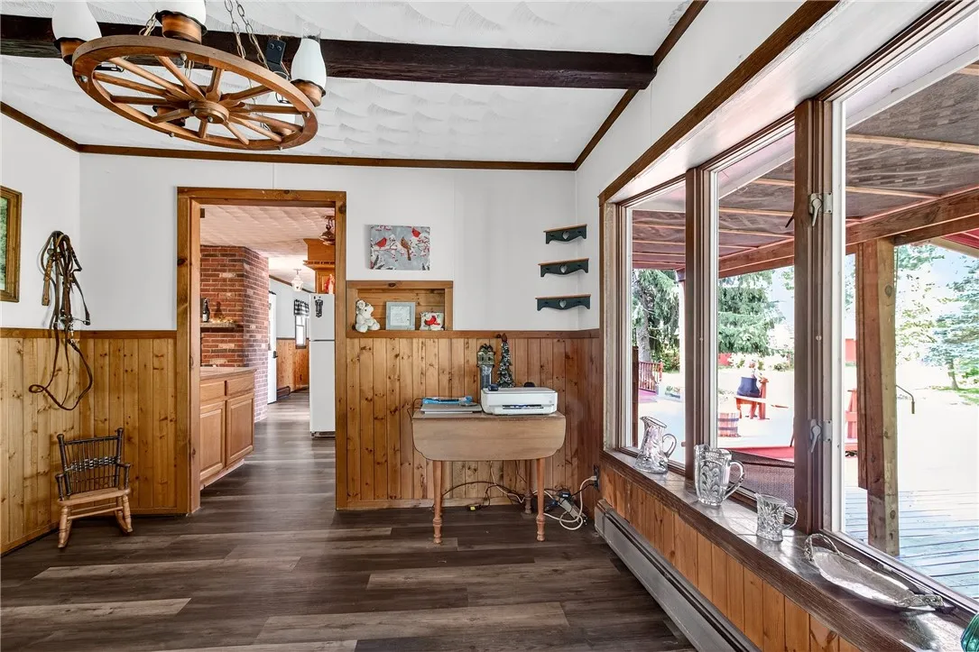 The dining room leads to the kitchen