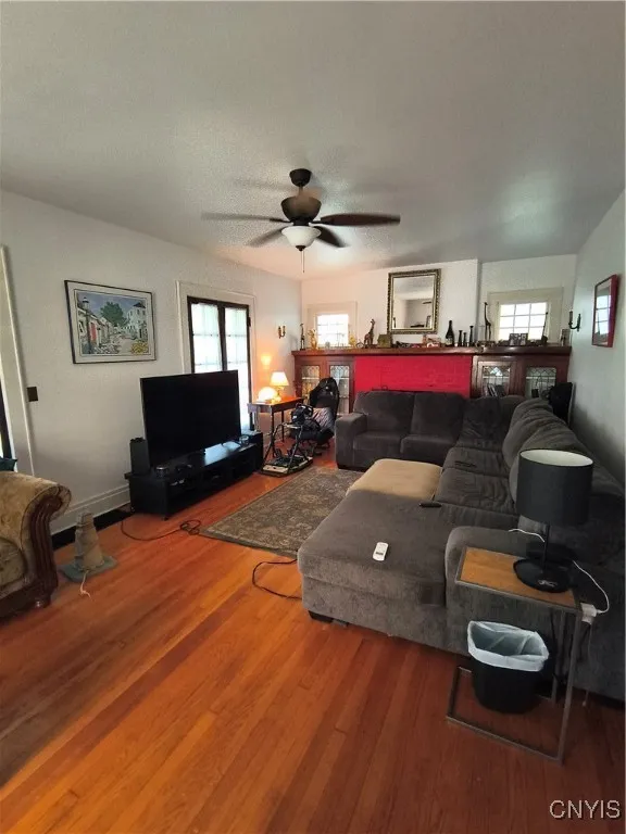 Living room with wood stove