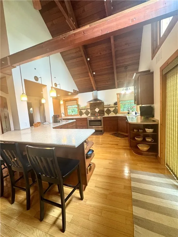 Kitchen with cathedral ceiling