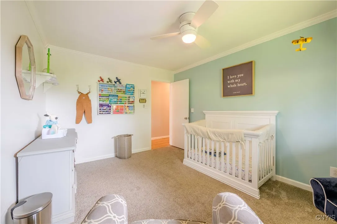 Bedroom #3 is a great space and has one door off the  hallway and a second door connecting to the Primary Bedroom.