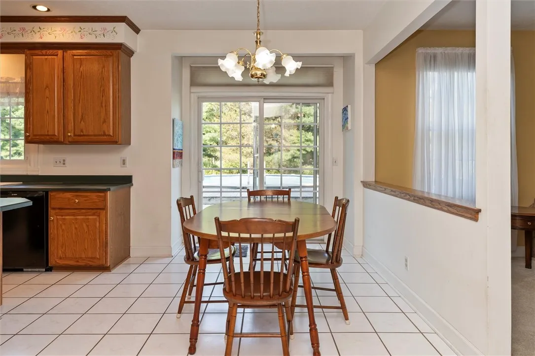 Sliding glass door leading out to your Trex deck with a beautiful above ground pool.