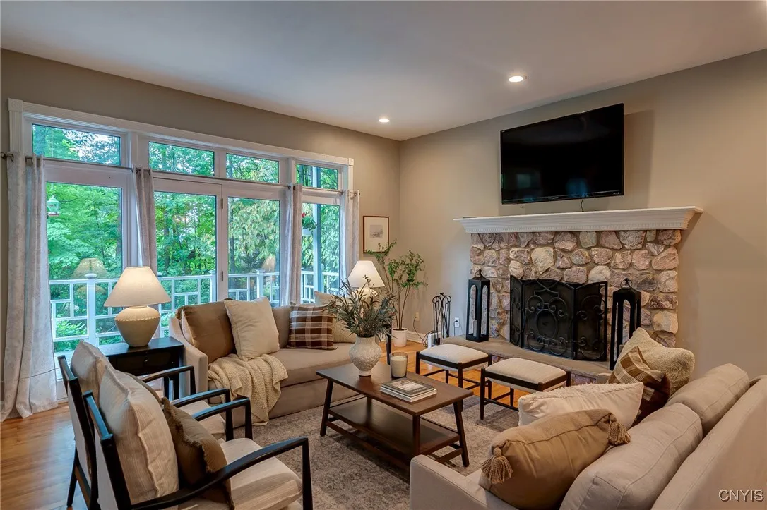 The wall full of windows allows for spectacular views as well as access to the balcony
