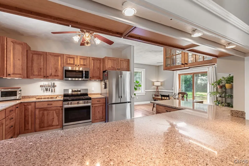 This breakfast or meal counter is open, light, and bright—perfect for casual dining or keeping connected while cooking.