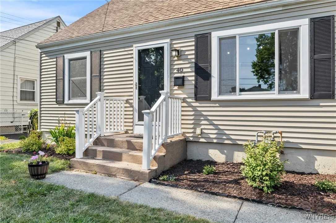front door and low maintenance landscaping