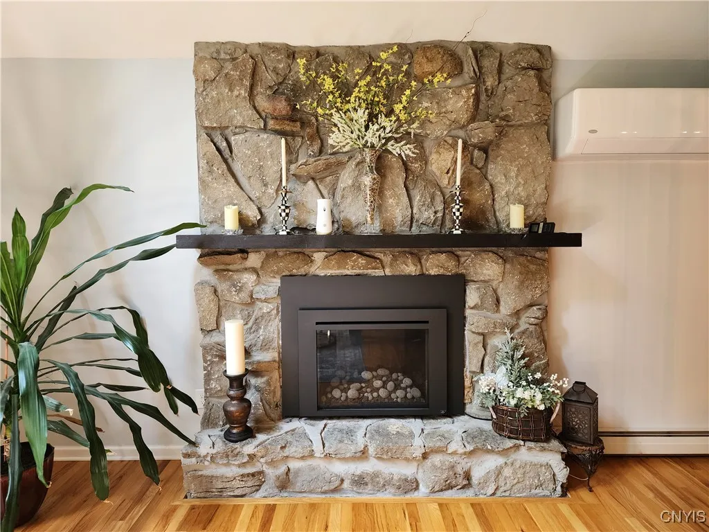The rustic fireplace is such fun to style and is so eye-catching.
