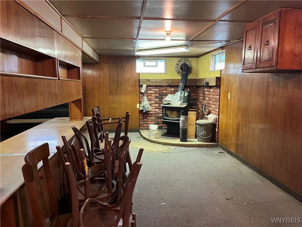 Wood stove in basement