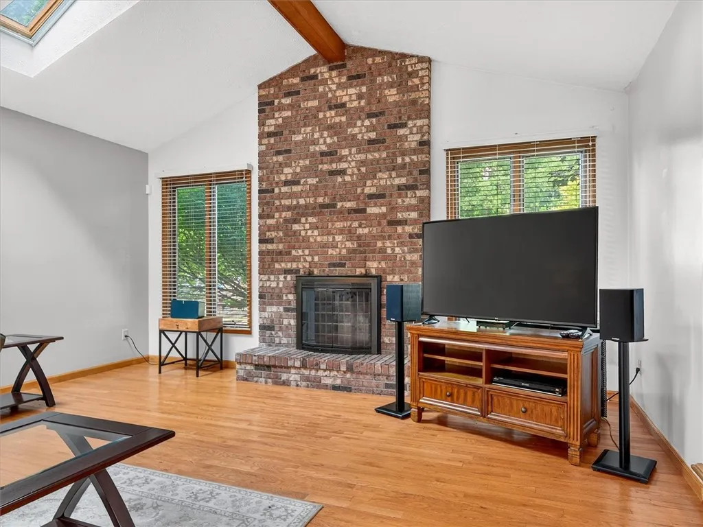 Floor To Ceiling Brick Fireplace In The Great Room