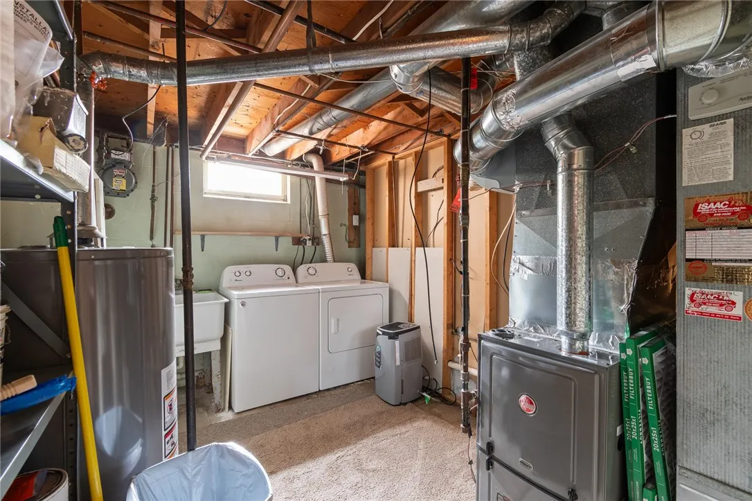 The lower level laundry area