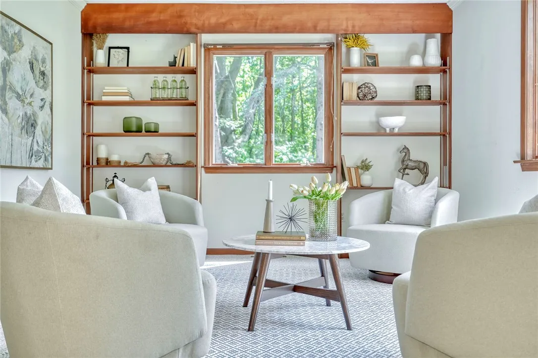 Cozy Living Room with Built-in Shelving