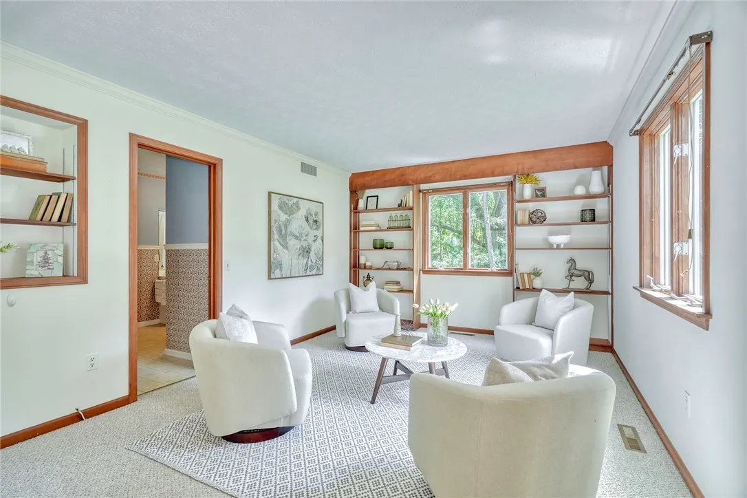 Cozy Living Room with Built-in Shelving