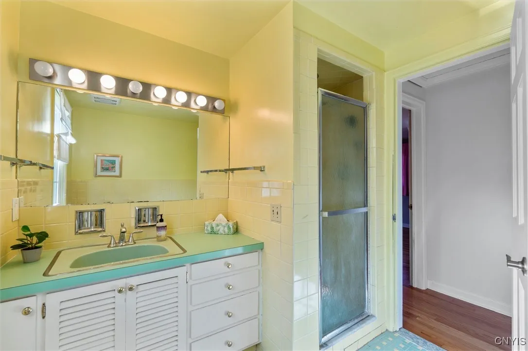 step back in time with this classic mid century bathroom with original tile