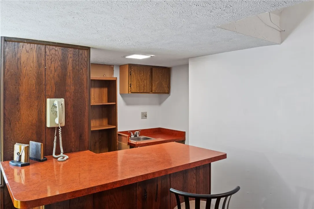 Basement with bar and working sink
