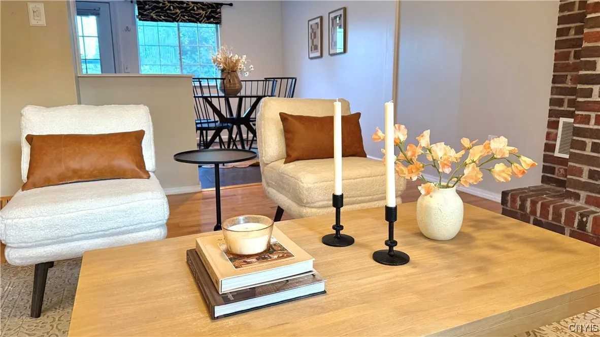 Mostly open layout on the main floor connecting the living, dining and kitchen