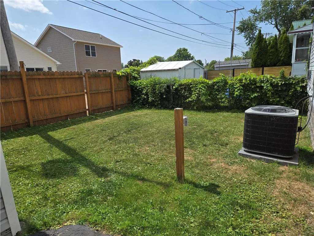 The right sized backyard is fully fenced in.