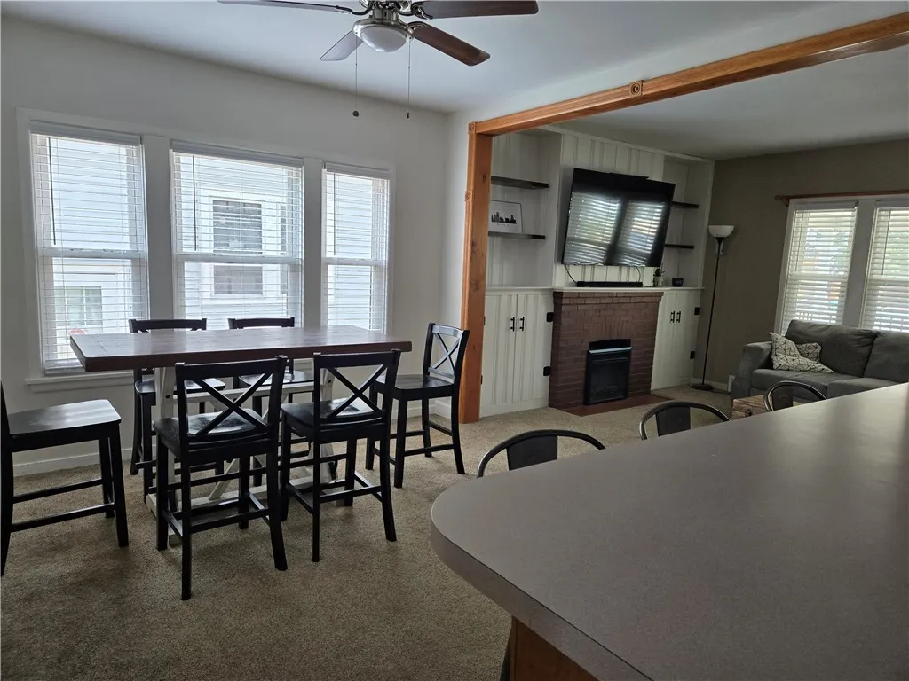 The open floor plan connects the living and dining rooms nicely.