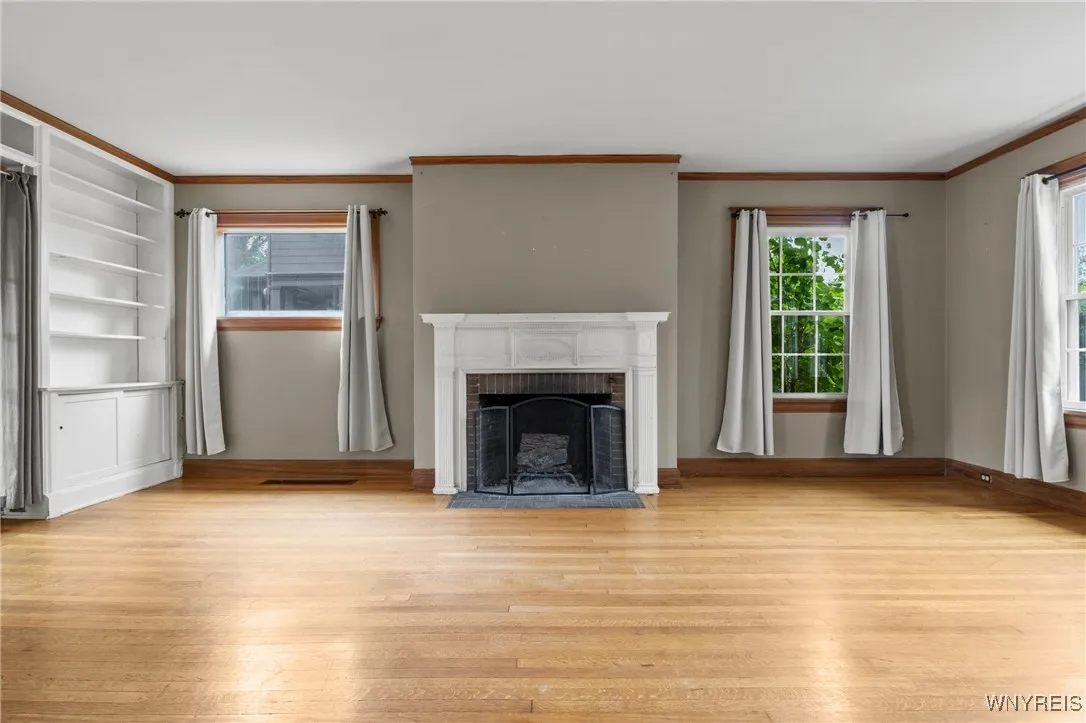 Living Room with wood burning fireplace