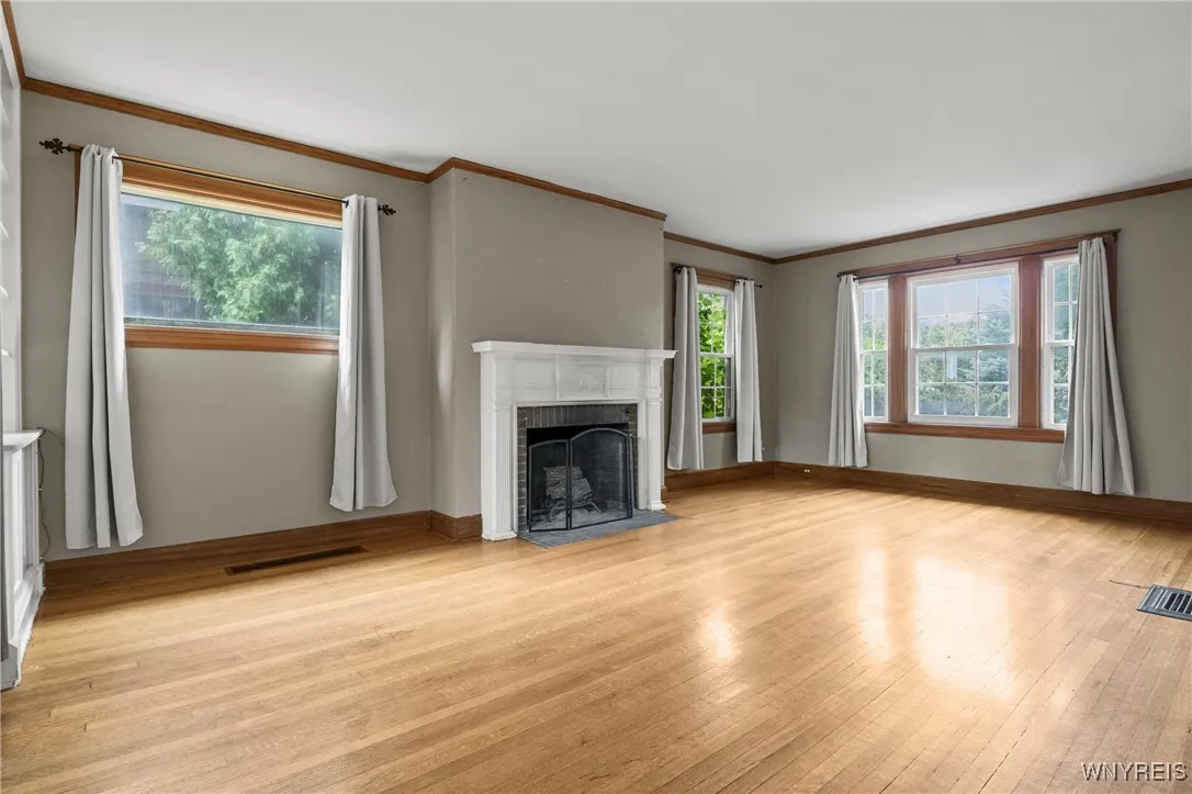 Living Room with wood burning fireplace
