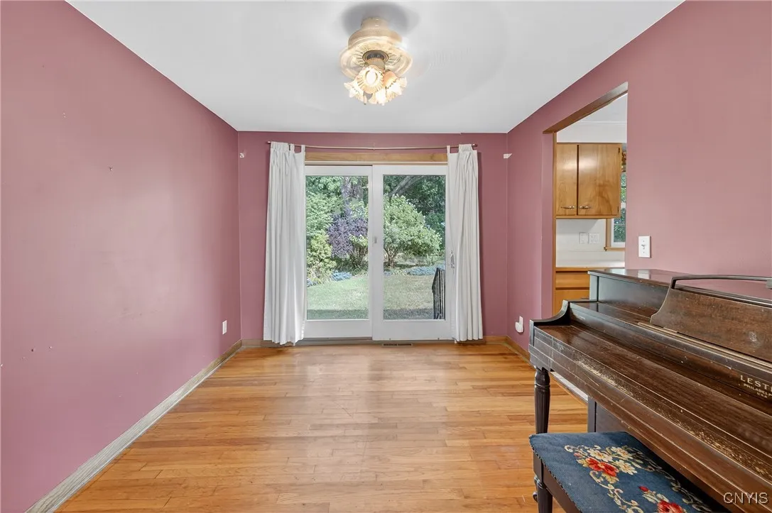 Dining room with slider to backyard