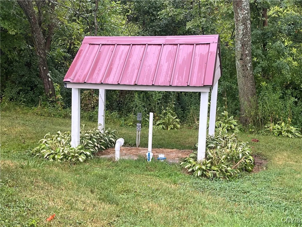 The plumbing for the pool. Propane heated.