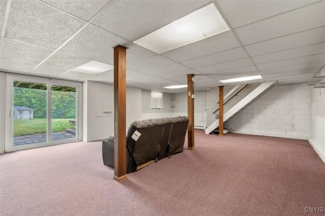 basement with tall ceilings