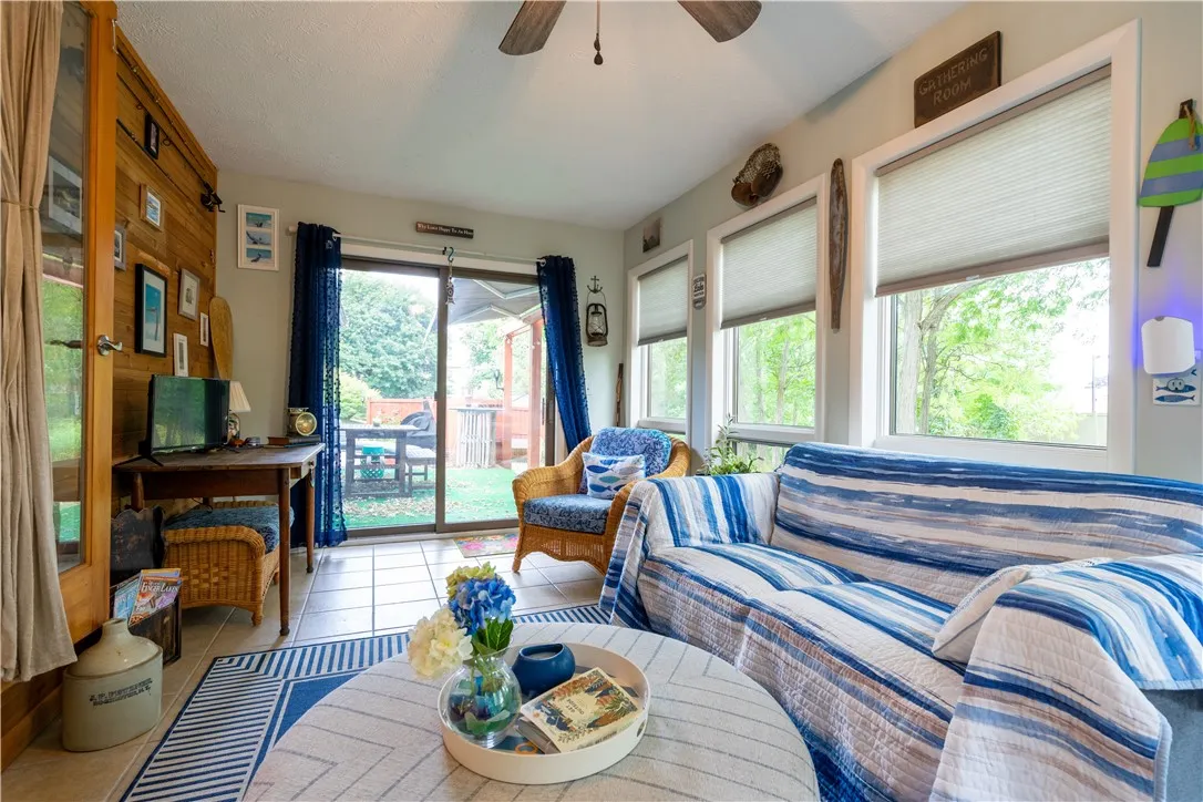 Enclosed sunroom is heated - leads out to rear deck area