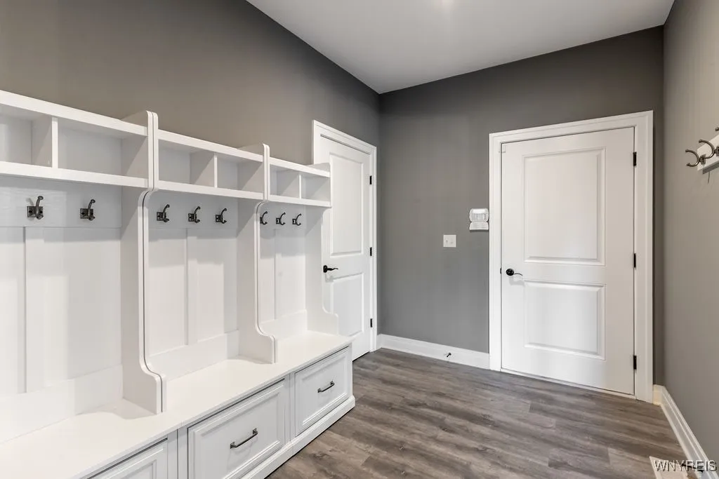 Garage entrance with drop zone and cubby storage