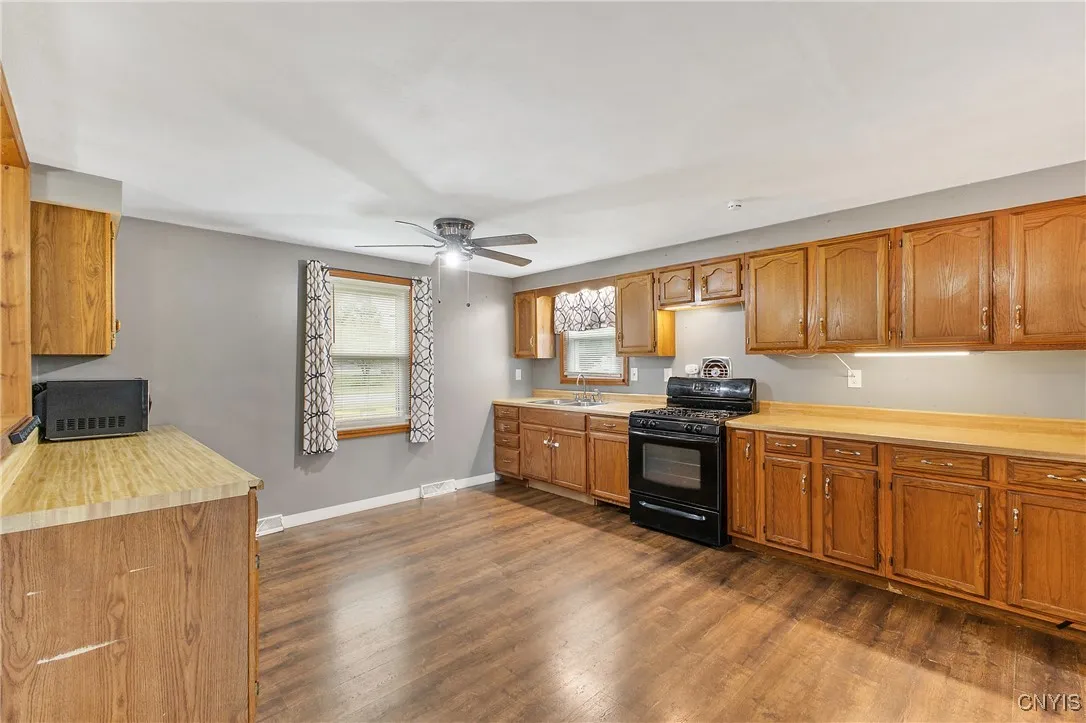 Huge 24 x 12  kitchen is fully equipped with gas stove/oven, microwave,
  & Smart refrigerator.