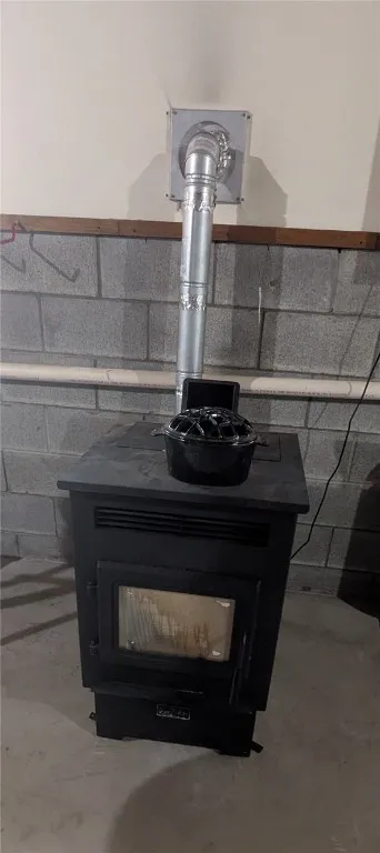 Pellet stove in basement