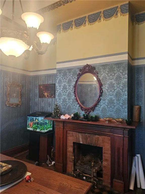 Parlor to the left. Tiled fireplace
