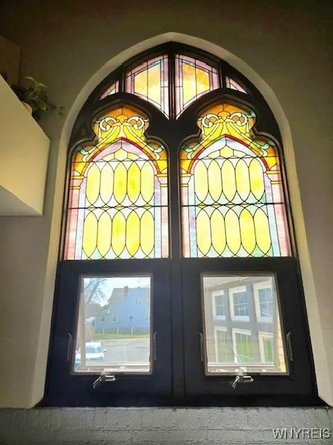 Original stained glass windows.