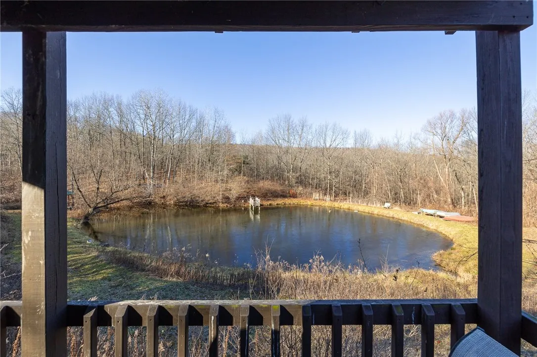 View of the pond from the 2 person cabin porch.