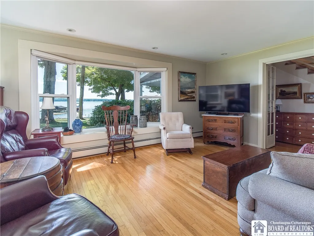 Living room with large bay window