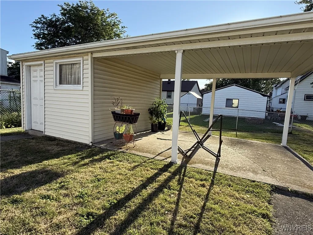 Large shed with covered patio