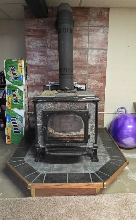 Basement wood stove fireplace