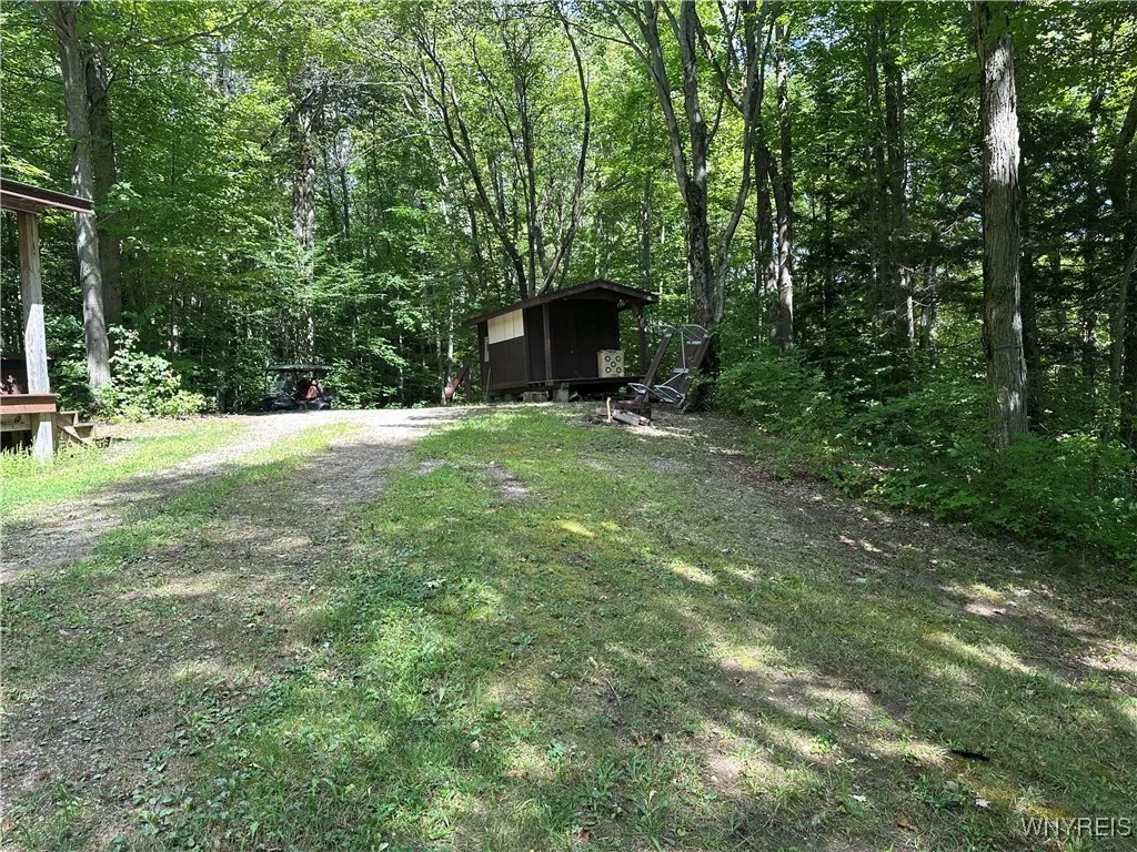 Cabin on the left and storage building on the right