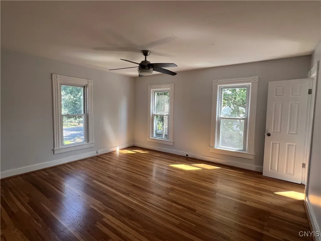 Living room with refinished hardwood floors